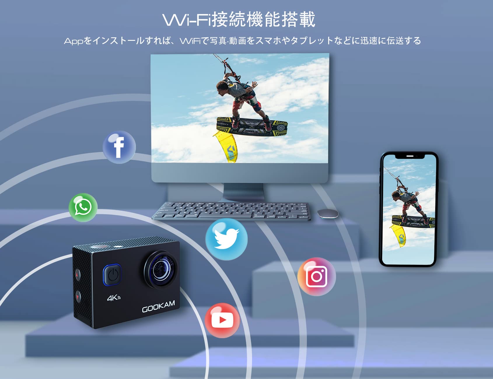 GOOKAM Go2アクションカメ Amazon | GOOKAM Go2アクションカメラ 4K 30fps 20MP WiFi搭載 40M防水
