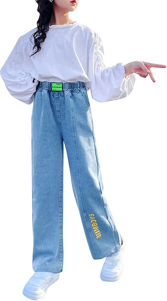 Jeans Larghi Per Bambina Happy Cherry - Vita Elasticizzata, Gamba Dritta, Taglie 5-15 Anni - Foto 3