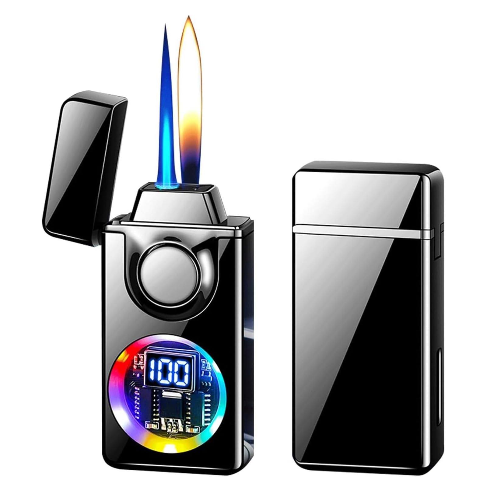 Briquet tempête double flamme chalumeau rechargeable avec fenêtre de gaz