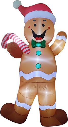 Miniatura 8 de Decoración inflable de Navidad de 12 pies para exteriores, decoración inflable para patio, fiesta, césped, jardín, puerta (hombre de jengibre)