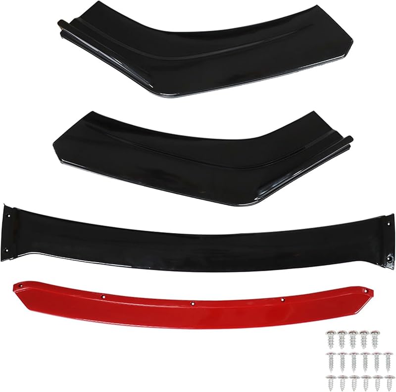 Kit Spoiler Lip para Para-choque Dianteiro labwork em PU Preto com Detalhe Vermelho – 4 peças