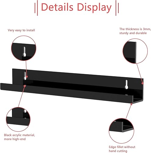 Miniatura 8 de Hexsonhoma Soporte de pared para discos de vinilo negro de 12 pulgadas, estante de acrílico para pared, soporte para exhibición de discos de vinilo,