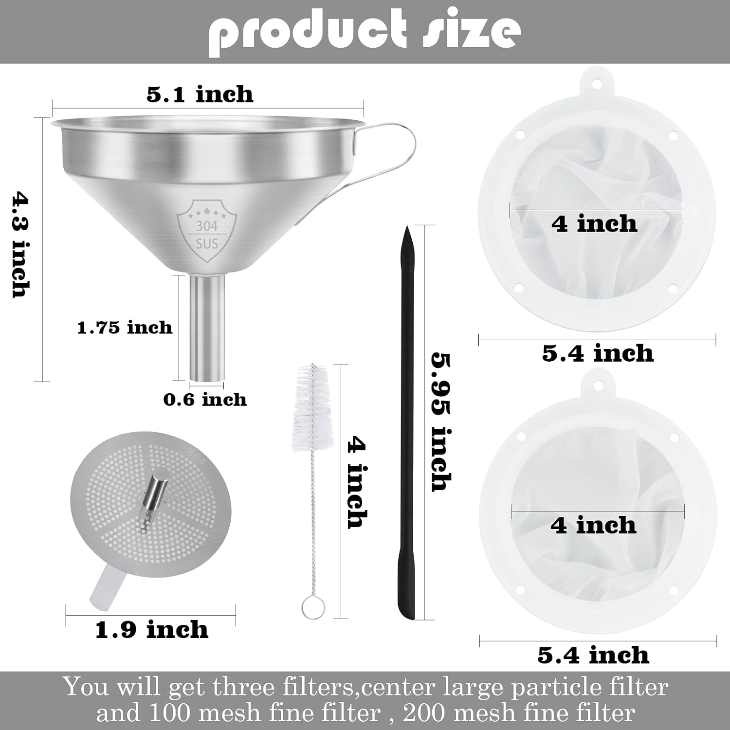 WMKGG 304 Stainless Steel Funnel,Funnels for Kitchen Use Filling Bottles