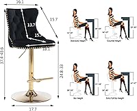 Vista 187 de Aoowow Juego de 2 taburetes de bar giratorios, taburetes de bar ajustables con respaldo de terciopelo copetudo, sillas de bar modernas tapizadas