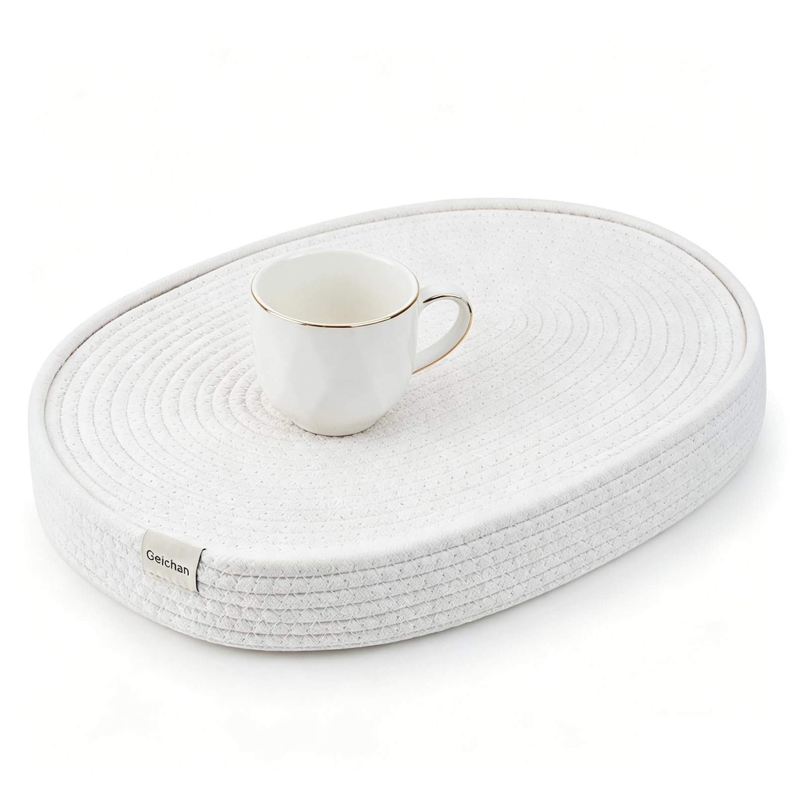 Handmade Boho Placemats Set of 6 Oval – Natural Woven Cotton Farmhouse Table Mats for Dining Table, Fall, Halloween, Thanksgiving, Christmas (Off White, Oval 16 * 12)