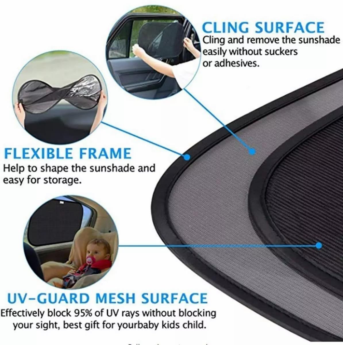 5 STK Auto Heckscheibe Sonnenschutz Passend für Hyundai I10 2014-2019, Netz Sichtschutz Abdeckung Lichtbarriere Innenraum UV Schutz