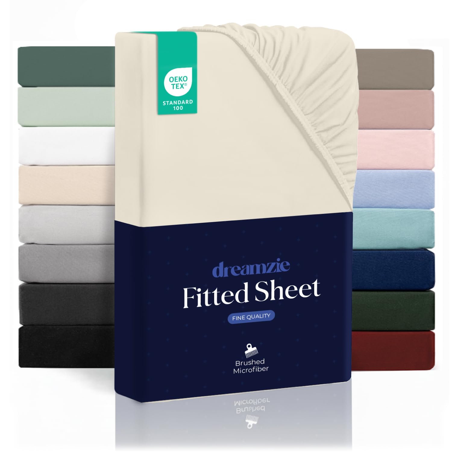 Dreamzie Fitted Sheet 160 x 200 cm - High Bridge up to 35 cm - 100% Microfibre - Beige - Tested for Harmful Substances (Oeko Tex), Bed Sheet with Elastic Band