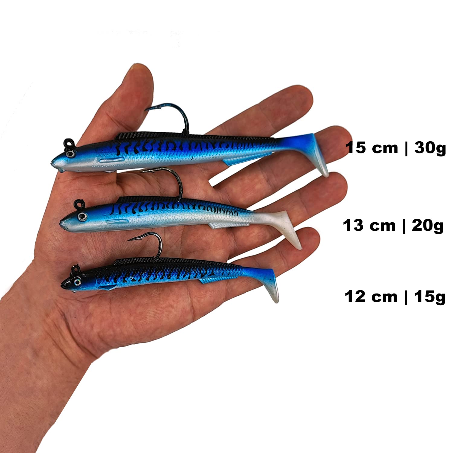 Peces de goma con cabeza de jig, 15 cm, 30 g, 6 unidades, cebo de goma para lucioperca y otros peces depredadores