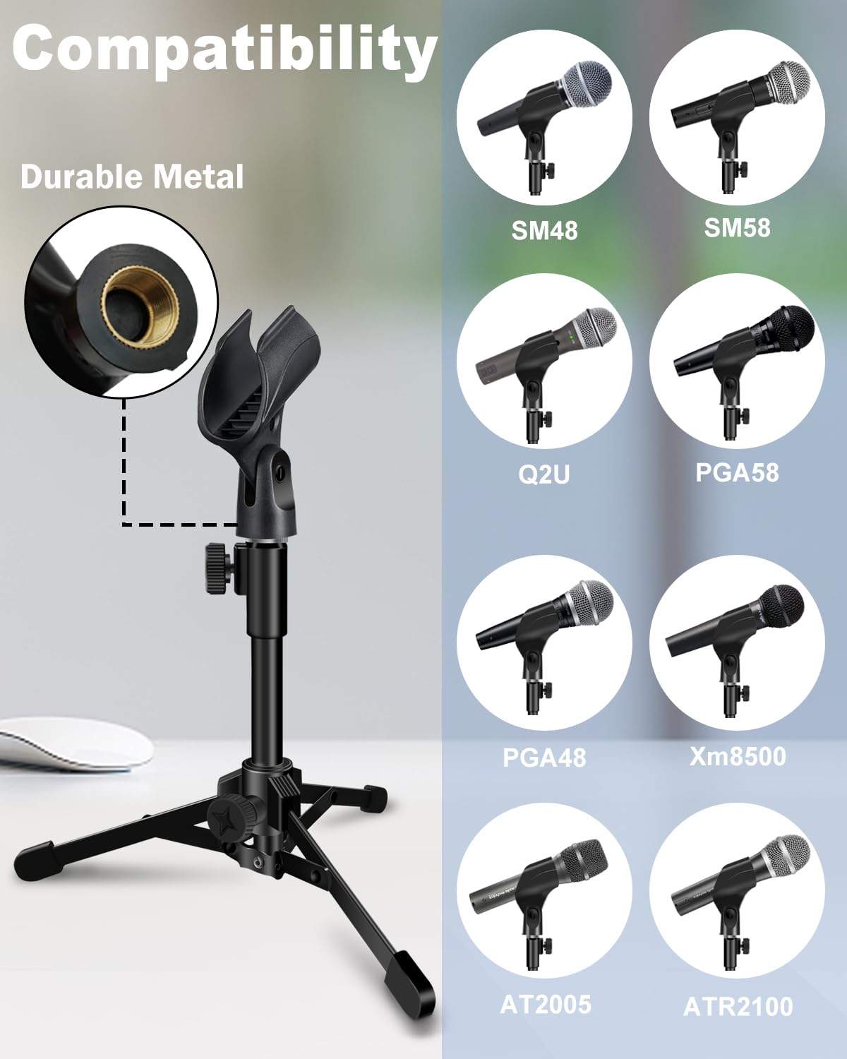 Mikrofonständer Desktop Faltbares Stativ mit Clip-Halterung für dynamisches Mikrofon, Schwarz