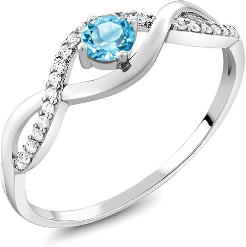 Gem Stone King 925 Sterling Silver 4MM Round Gemstone Birthstone Infinity Ring Wedding Engagement Anniversary Promise Ring For Women Size 5,6,7,8,9