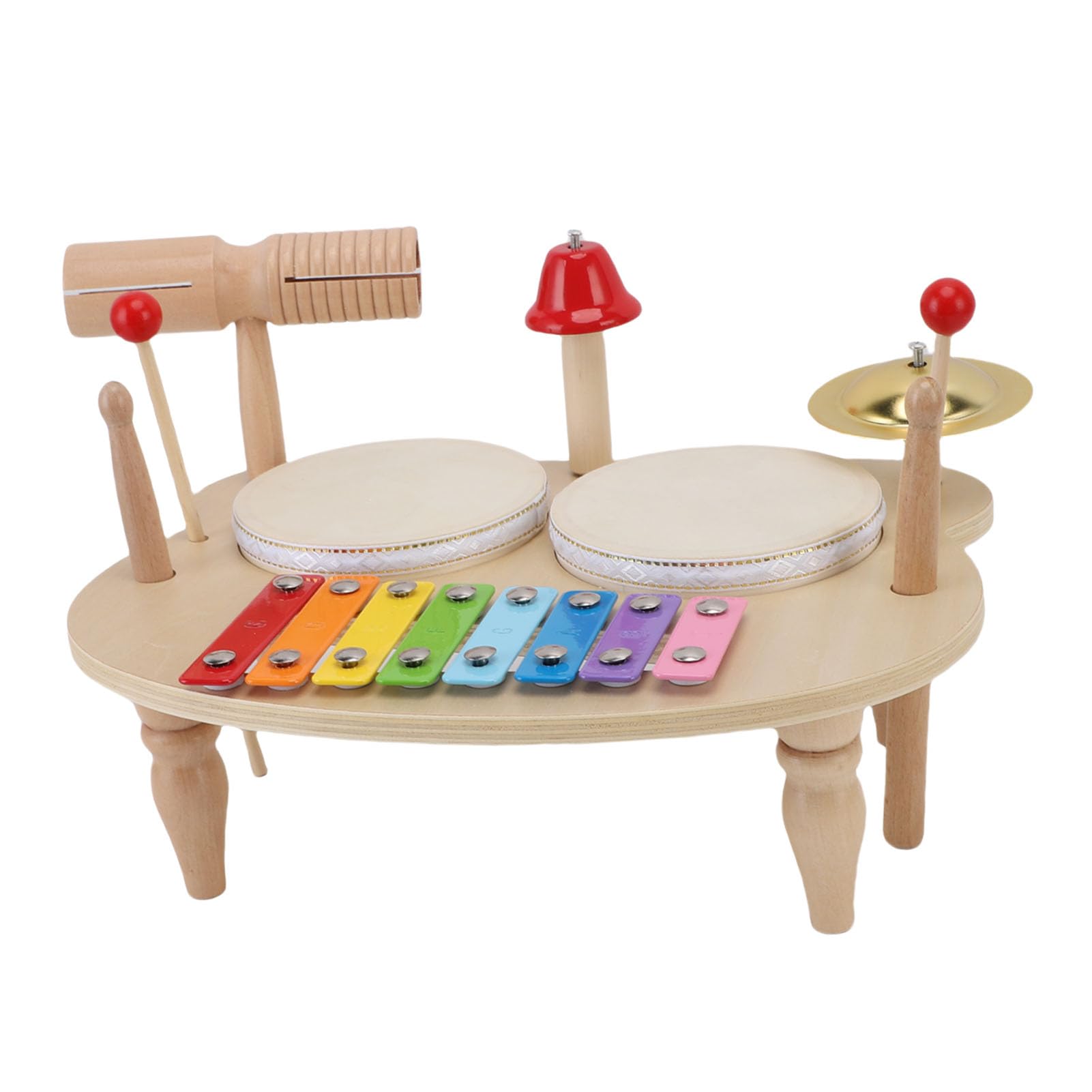 Diyeeni Giocattolo a Percussione Musicale in Legno per Bambini Piccoli - Coordinazione Occhio-mano Set di Batteria Educativa Musicale per Bambini con Mazze, Campana, Piatti e Sonaglio, Sviluppo delle
