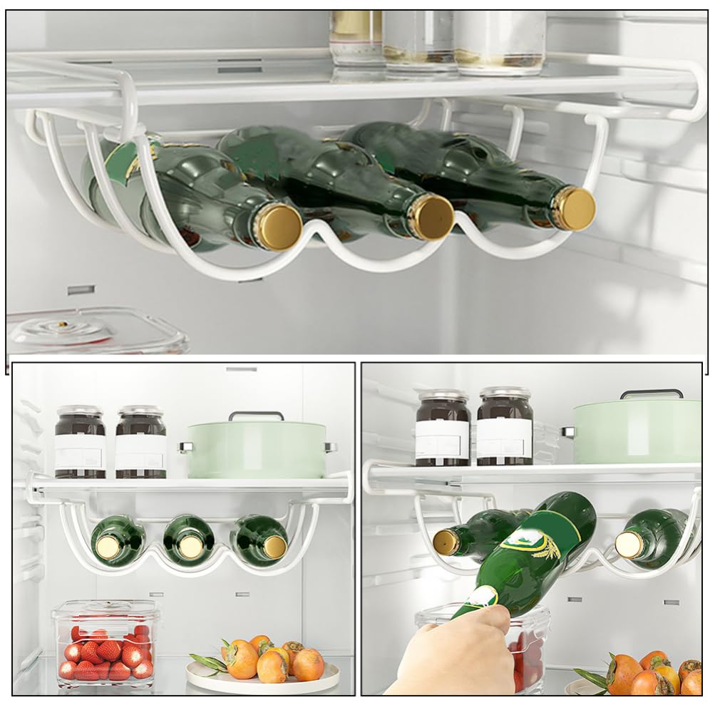 Amosfun Estante Portabotellas para Refrigerador de Hierro Blanco Organizador de Cerveza y Vino, Ahorro de Espacio y Máxima Capacidad en Cocina o Bodega