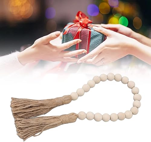 Miniatura 5 de Guirnalda de cuentas de madera de 24 pulgadas con borlas, decoración rústica de campo, oración para colgar en la pared, decoración para regalos y