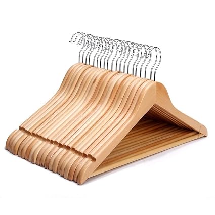 KARAN IMPEX Pack of 20 Round Trouser Bar and Shoulder Notches Strong Premium Wooden Coat Hangers