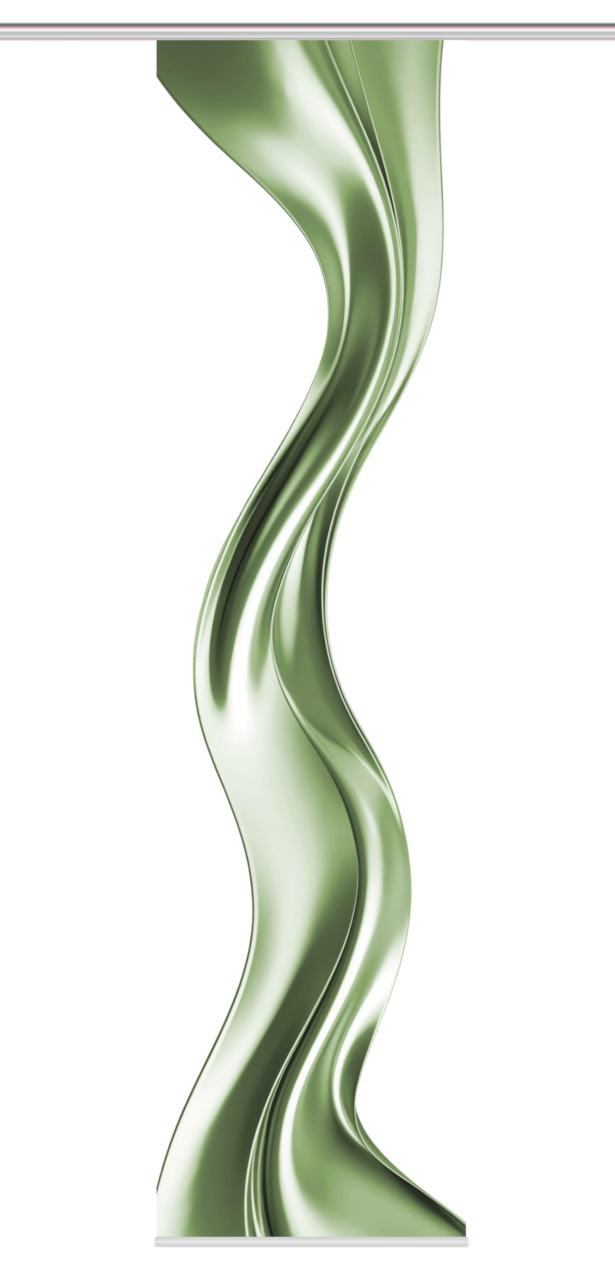 HOME WOHNIDEEN Oakley Sliding Curtain in Silk Look, Waves Digital Print, 245 x 60 cm, with Accessories, Colour: Green, Size: 245 x 60 cm, Quantity: 1