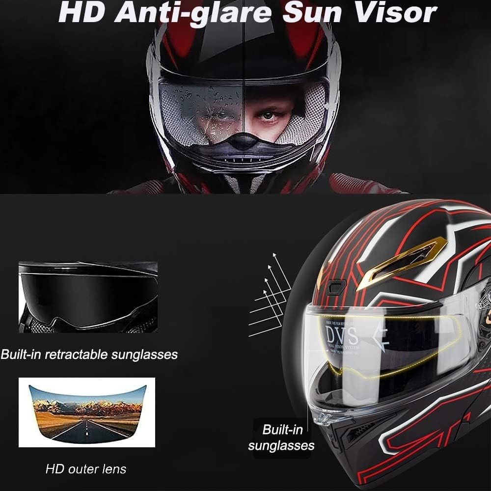 Casque Moto Modulaire Bluetooth Queue, Casque Avant Rabattable Homologué ECE, Double Visière, Casque Intégral Intégré avec Microphone Double Haut-Parleur pour Adultes Hommes Femmes F,Small
