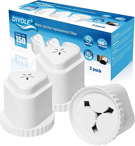 Paquete de 3 filtros de repuesto para jarra de filtro de agua Epic, filtro de jarra de agua compatible con AquagearSeychelle, reduce en gran medida