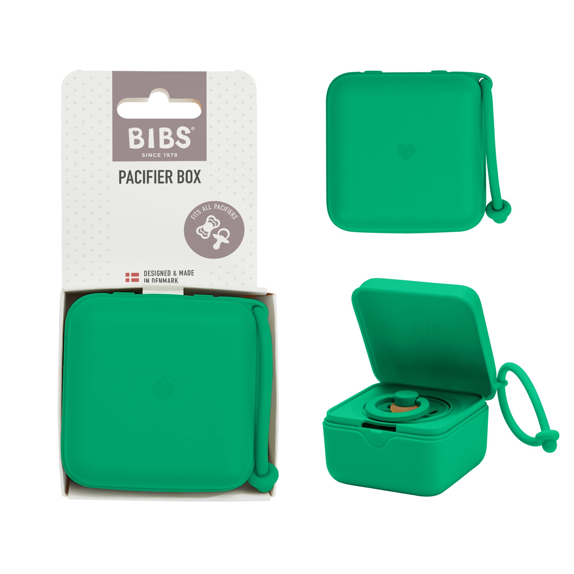 BIBS Pacifier Box avec cordon. Porte-​sucettes et stérilisateur. Entièrement en matériau de qualité alimentaire, sans bisphénol A - Cactus