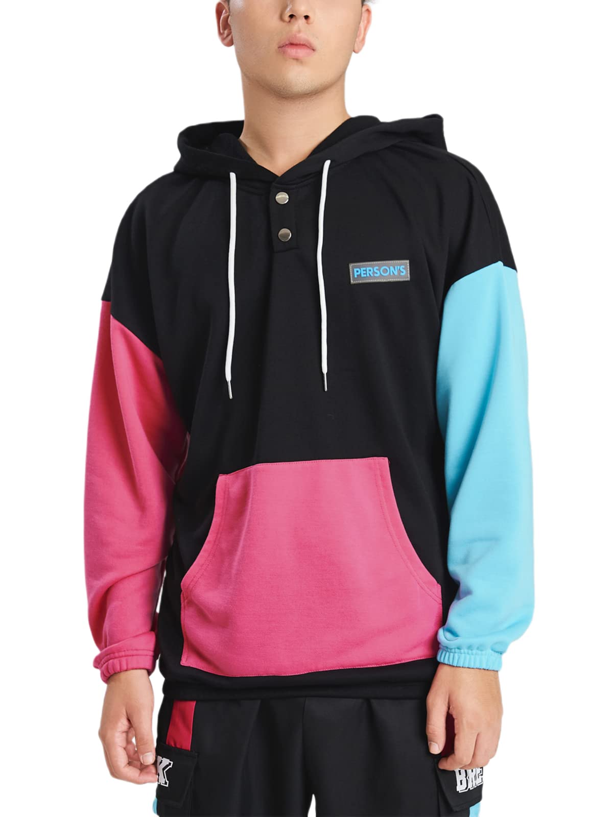 Mens Casual Hoodies Hip Hop Sweatshirts Long Sleeve Streetwear Dance Patchwork Oversized Pullover Printed Hoodie Tops