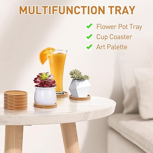 Miniatura 5 de Necamocu 6 platillos de bambú de alta calidad con revestimiento impermeable platillo pequeño de 3 pulgadas para macetas bandejas de bambú duraderas