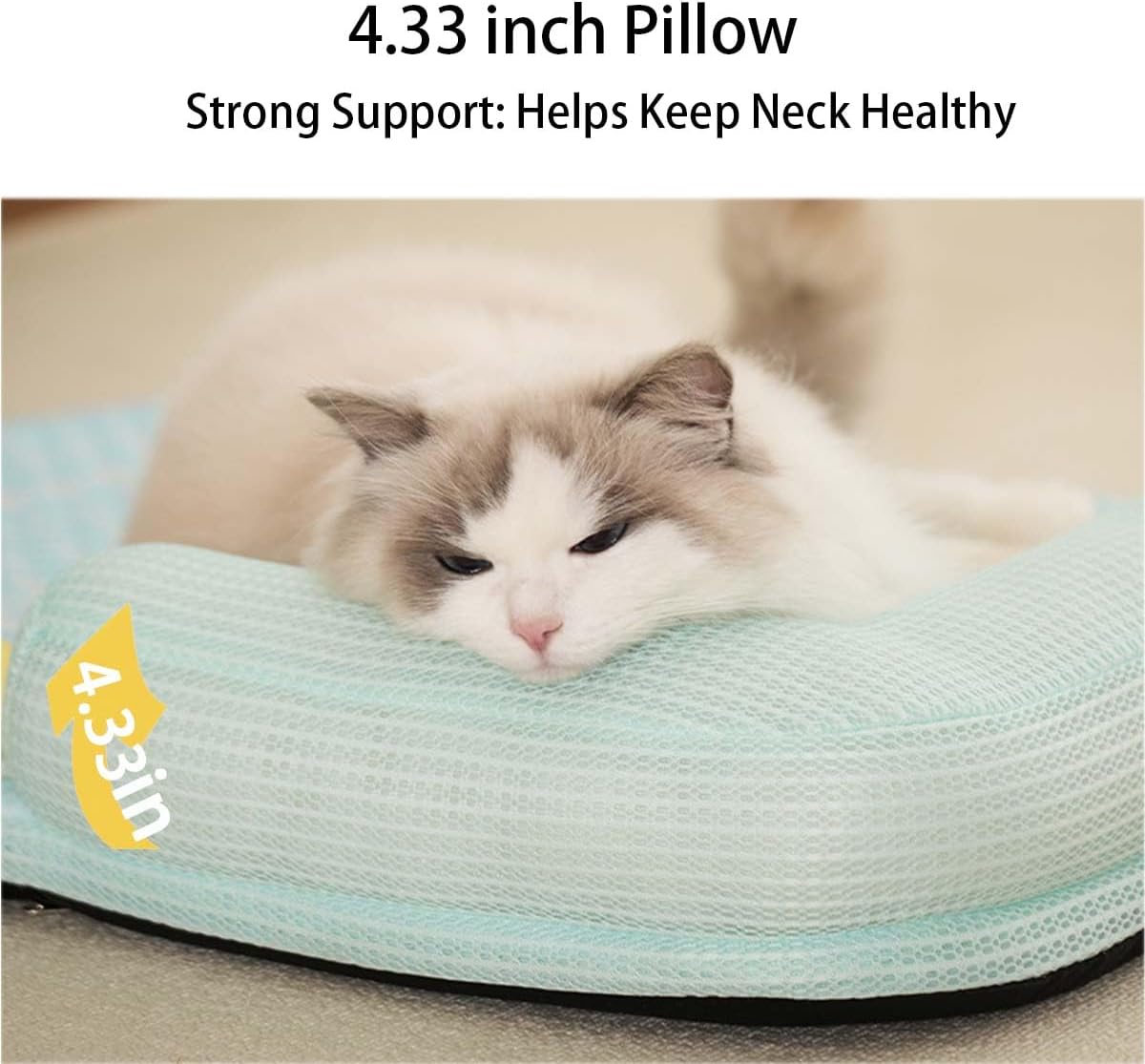 All-Season Ice Fabric Cat Bed with Cushioned Pillow/Play Ball/Washable Mat for Cats, Kittens & Small Pets（Green, Large-25"x19"x4"