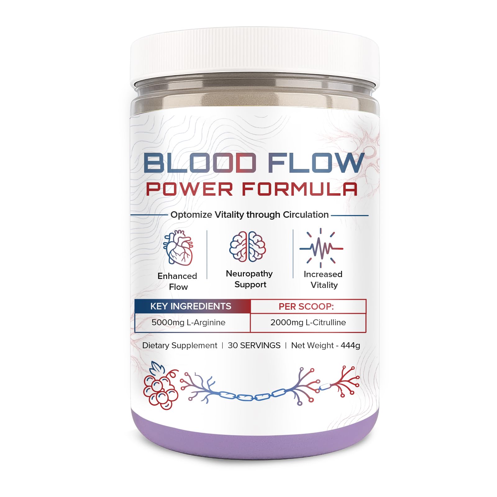 Das Blutfluss-Super-Formel-Neuropathie-Getränk-Pulver von Nerve Spa, hohe Konzentration von L ‘Arginin und Citrullin, um Zirkulation zu steigern und Neurologische Gesundheit zu unterstützen – 444 Gramm/30 Portionen