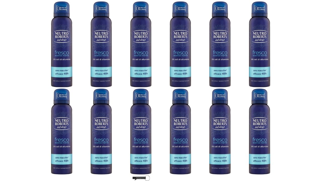 12 X Neutro Roberts Uomo Deodorant Spray Fresco Essenza Marina, 0% Aluminiumsalze, 48h Wirkung, 150 ml,+ Italy Shop Service Kostenloser Schlüsselanhänger