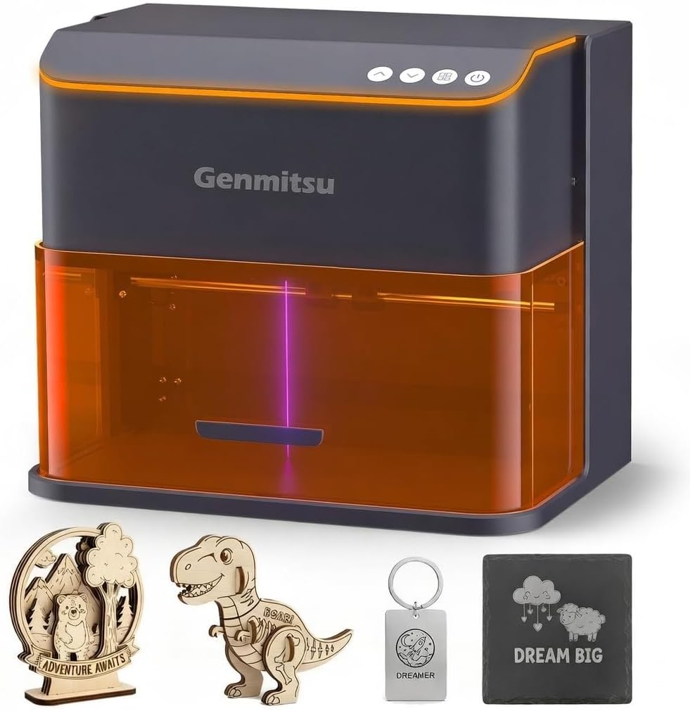 Genmitsu Kintix Laser Engraver 10W 10000mW, 90000mm/min Ultra Fast Galvo Laser with Auto-Lifting, 200x100mm Large Area for Jewelry, Metal, Wood, Compatible with LightBurn, Support APP, Class 1 Safety