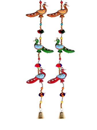 AOUDICHYA Peacock Main Door Wall Hanging latkan Toran Paper Mache latkan for Home Decoration, Rajasthani Toran Latkan for Home Decor, Main Door & Wall (Height Size - 40 Inches (Set of 2)