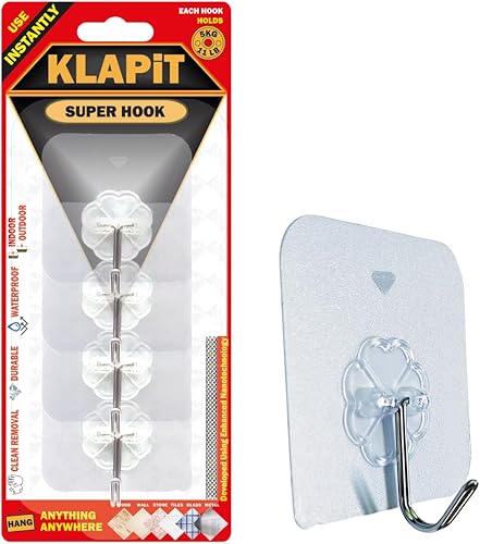 KLAPiT Super Hook - Ganchos de pared adhesivos de alta resistencia, soporta hasta 11 libras, impermeable, sin daños, fácil de instalar en azulejos,