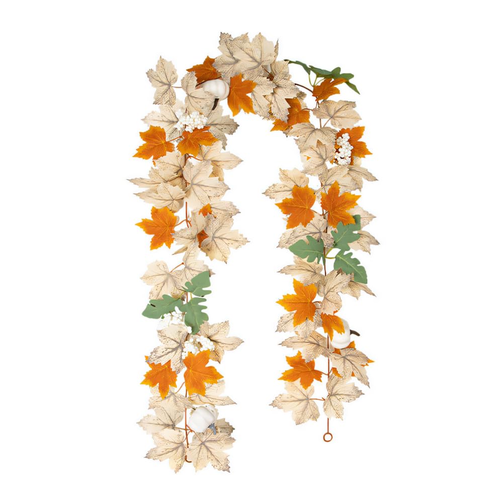 Fall Garland, 69Inch Artificial Maple Leaf & Pumpkin Decor for Thanksgiving Autumn Garlands for Christmas Home Outdoor Decoration
