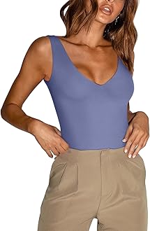 REORIA Butsmooth® Women’s Trendy Sexy Plunge Deep V Neck Sleeveless V Backless Going Out Tank Bodysuits Tops