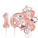 Pop The Party Rose Gold 16 Balloon For 16th Birthday -Large Pack of 17 | Rose Gold Confetti Star and Heart Foil Balloon Bouquet For Party Decoration | Great For 16th Birthday Party Decoration Suplies gallery image