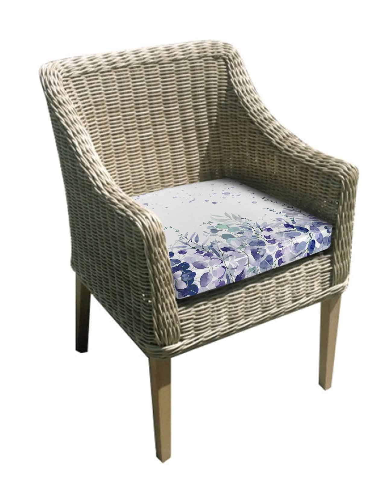 4 Pack Indoor/Outdoor Seat Cushion Cover, Purple Eucalyptus Leaf Cushion Seat Cover Waterproof Chair Cushion Slipcovers Pad with Ties for Patio Garden Watercolor Plant Floral Leaves Spring 20Lx18W