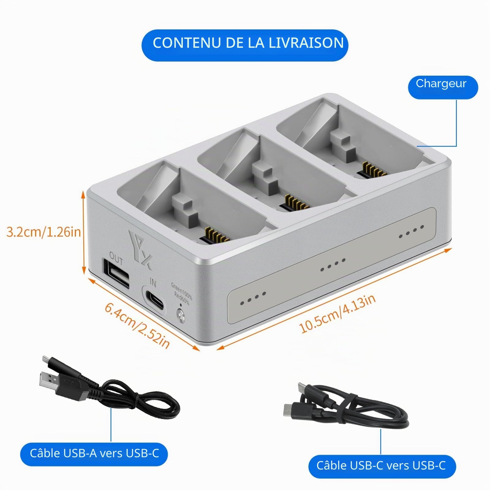 Chargeur de batterie Flip Drone pour DJI Flip Drone Trois voies Station de charge rapide