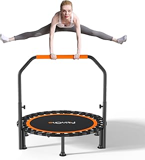 FitinOne 150KG Ø 101CM Faltbares Mini-Trampolin mit Bungee Bänder, 5-Fach Verstellbarer Schaumstoffgriff, Stabiler und lei…