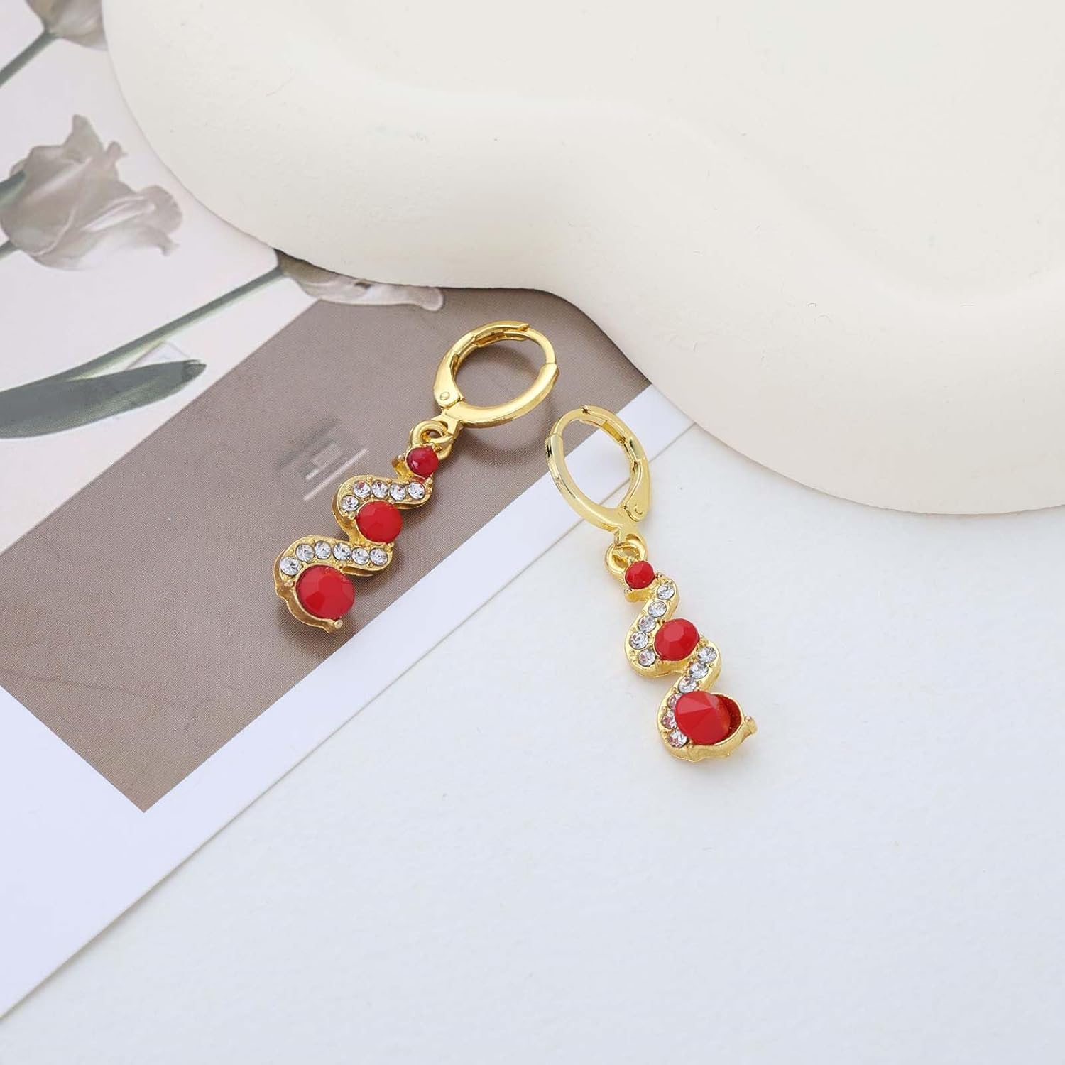 Vintage Ruby Crystal Dangle Earrings Red Rhinestone Drop Earrings Round Red Gemstone Earring Gold Cz Ruby Earring Jewelry for Women - Image 4