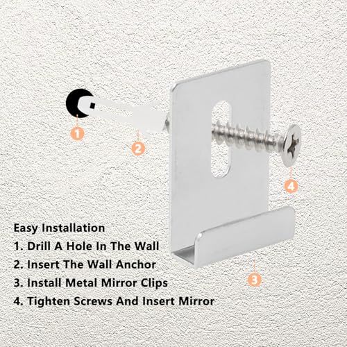Image of Metal Mirror Clip,ULIFESTAR SUS304 Wide Channel Mirror Hanger Clip,Large Mirror Retainer Clip,Heavy Frameless Mirror J-Channel Mount Wall Clips with Screw 35*25mm /1.38*0.98 inch Silver 16PCS