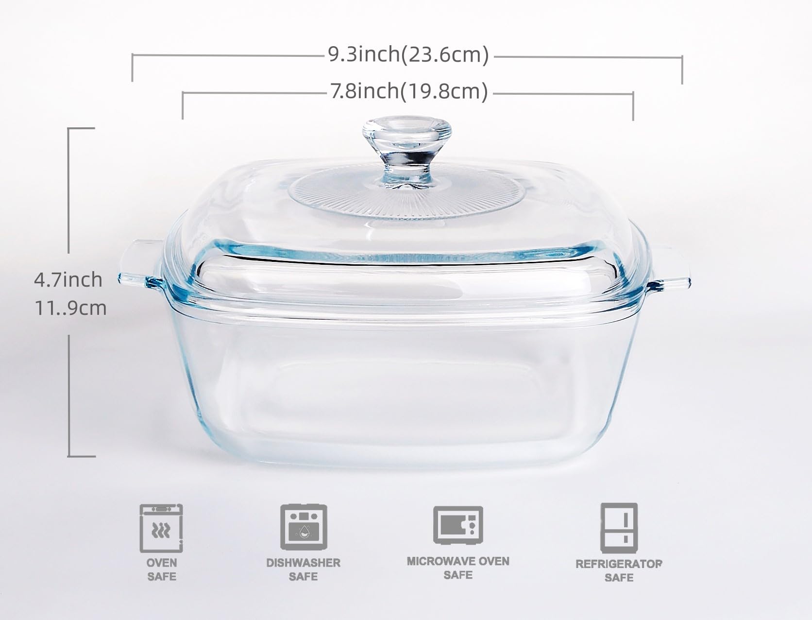 HUSANMP Clear Square Glass Casserole with Lid, Baking Dish with Glass Cover, Casserole for Oven, Freezer and Dishwasher Safe (1.5-Quart Square)