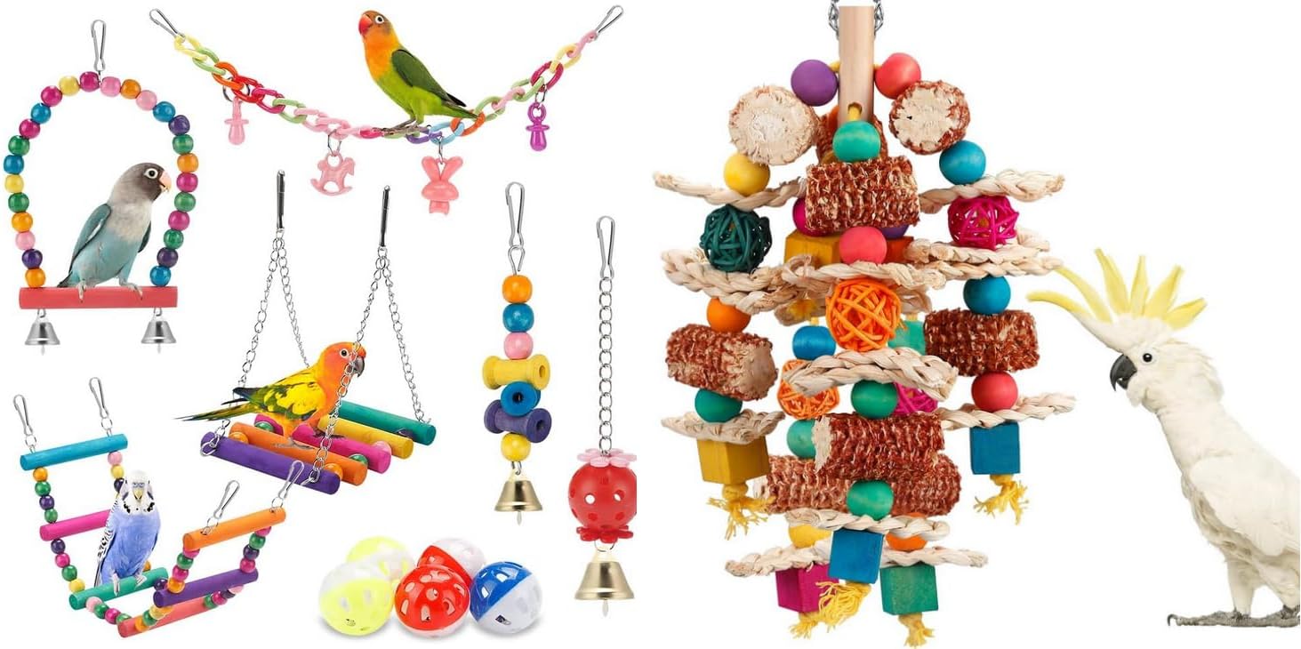 Bird Parakeet Toys,Swing Hanging Standing Chewing Toy