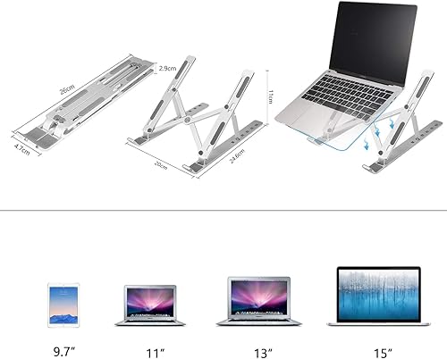 Miniatura 2 de Coomaxx - Soporte portátil para laptop, soporte plegable de aluminio, 6 niveles de altura y ángulo ajustable, soporte para MacBook portátil, soporte