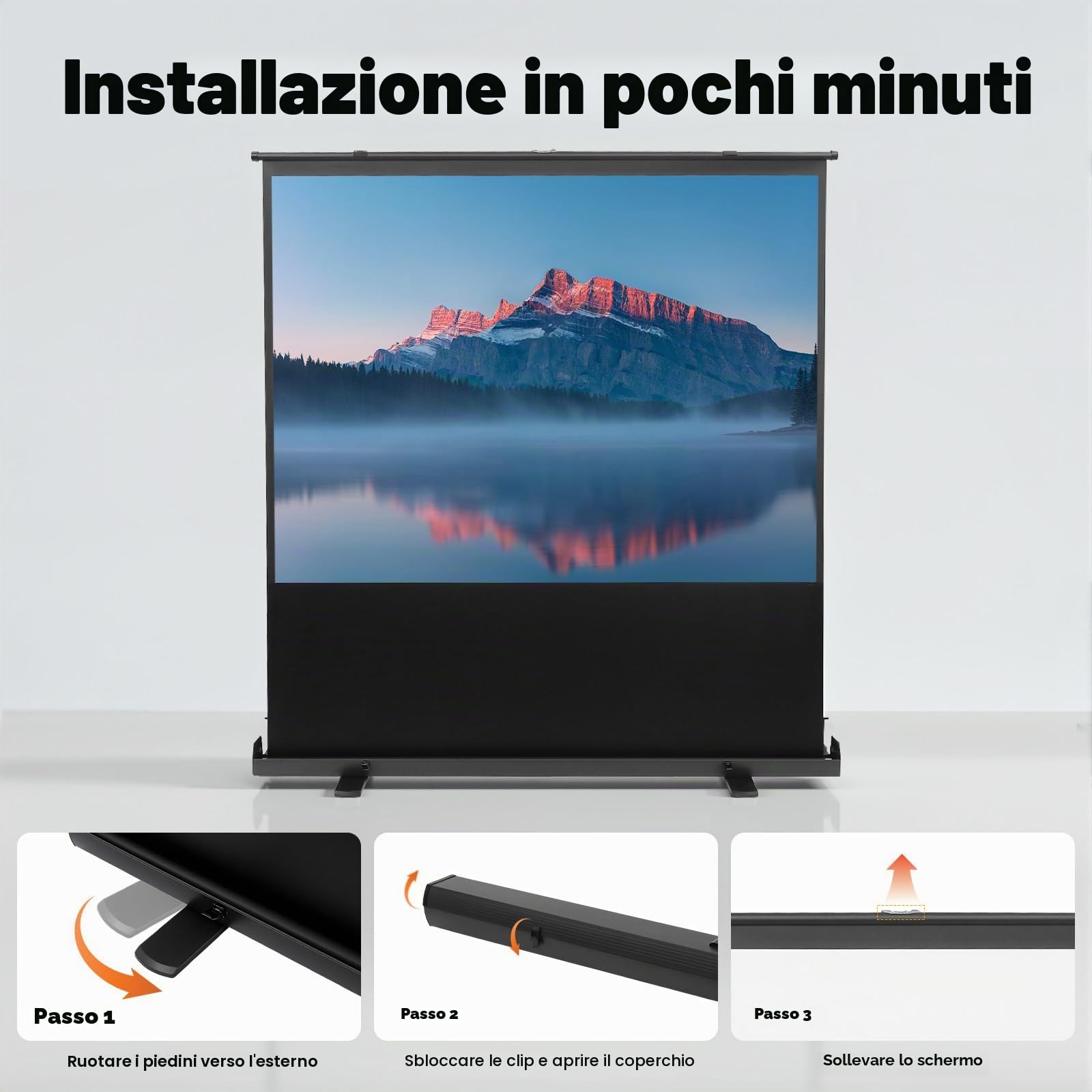 Schermo alzabile 80 pollici 4:3 Schermo da terra Schermo per proiettore a pavimento Schermo portatile Automatico Schermo a rullo per home theater