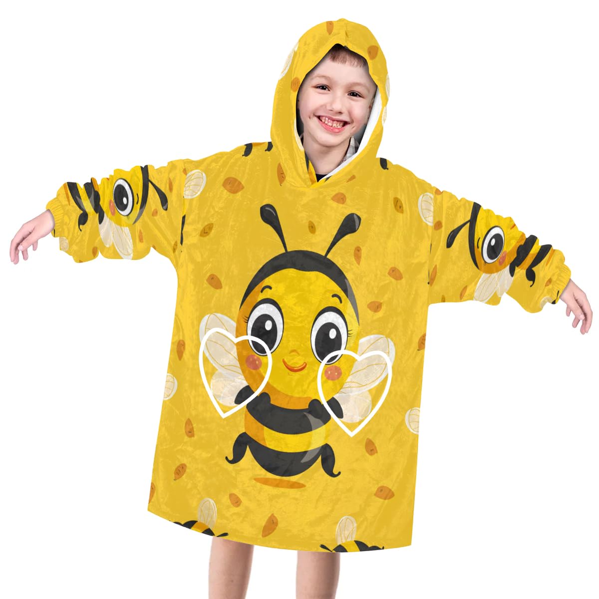 Pardick Wearable Blanket Hoodie for Kids, Diverse Bee Fleece Sweatshirt Blanket Oversized Blanket Sweatshirt with Pocket Flannel Warm Hooded Blanket 6-10 Year Old Girl Boy Gift, One Size