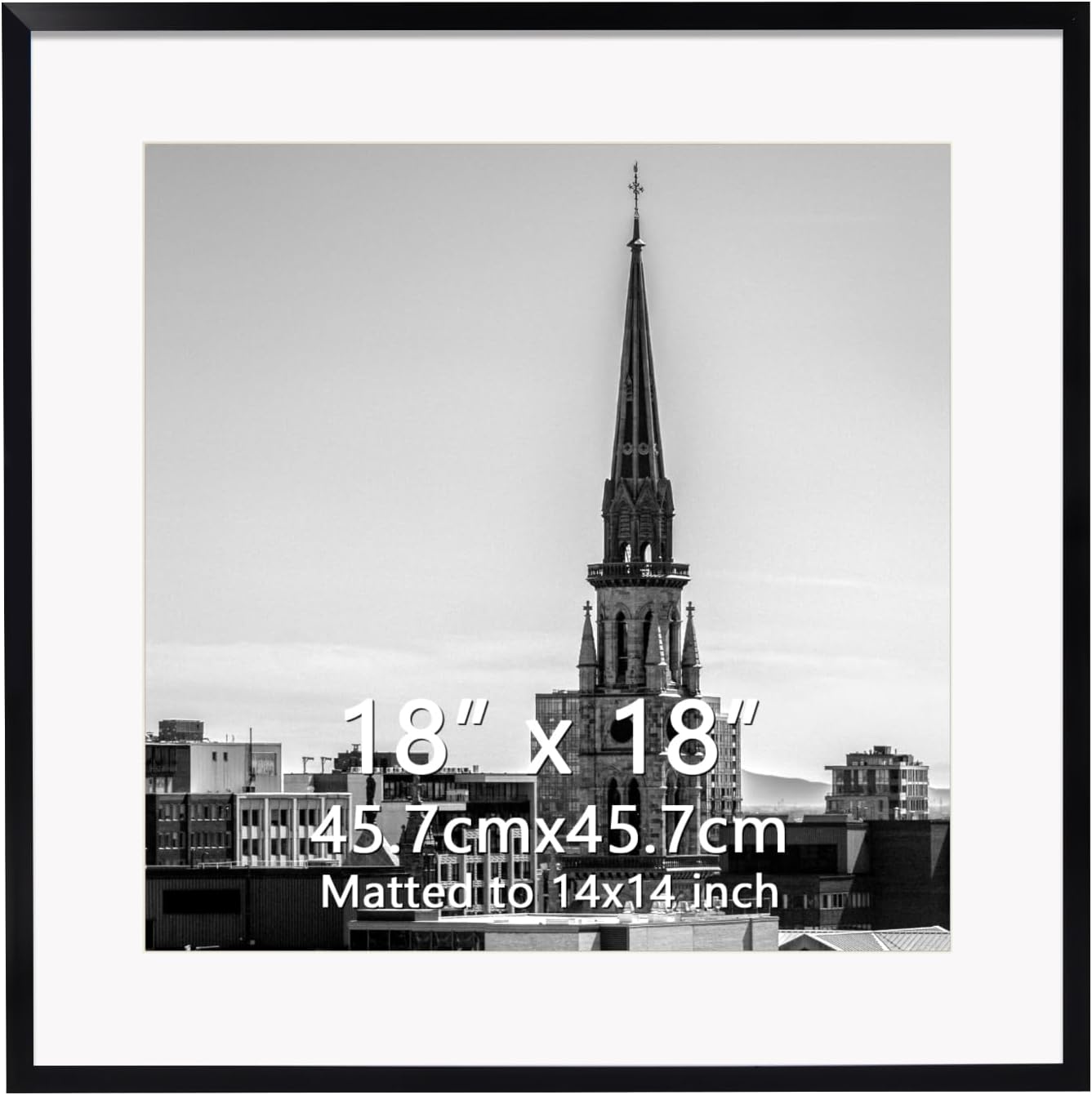 Hoikwo 18x18 Black Plastic Frame with Plastic Cover, Display Pictures 14x14 with Mat or 18x18 Without Mat, 1 Pack 18 by 18 Frame for Wall Hanging 18x18 matted to 14x14 Black