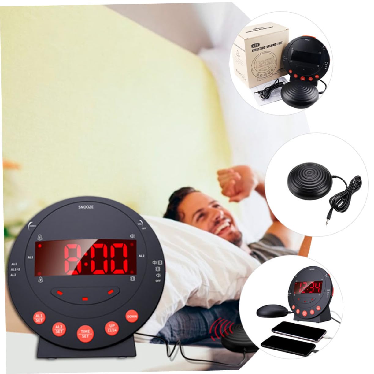 Gadpiparty Starker Digitaler Vibrationswecker mit Bettvibrator Großer Display rutschfest für Gehörlose und Senioren Wecker für Tiefschläfer und Hörgeschädigte