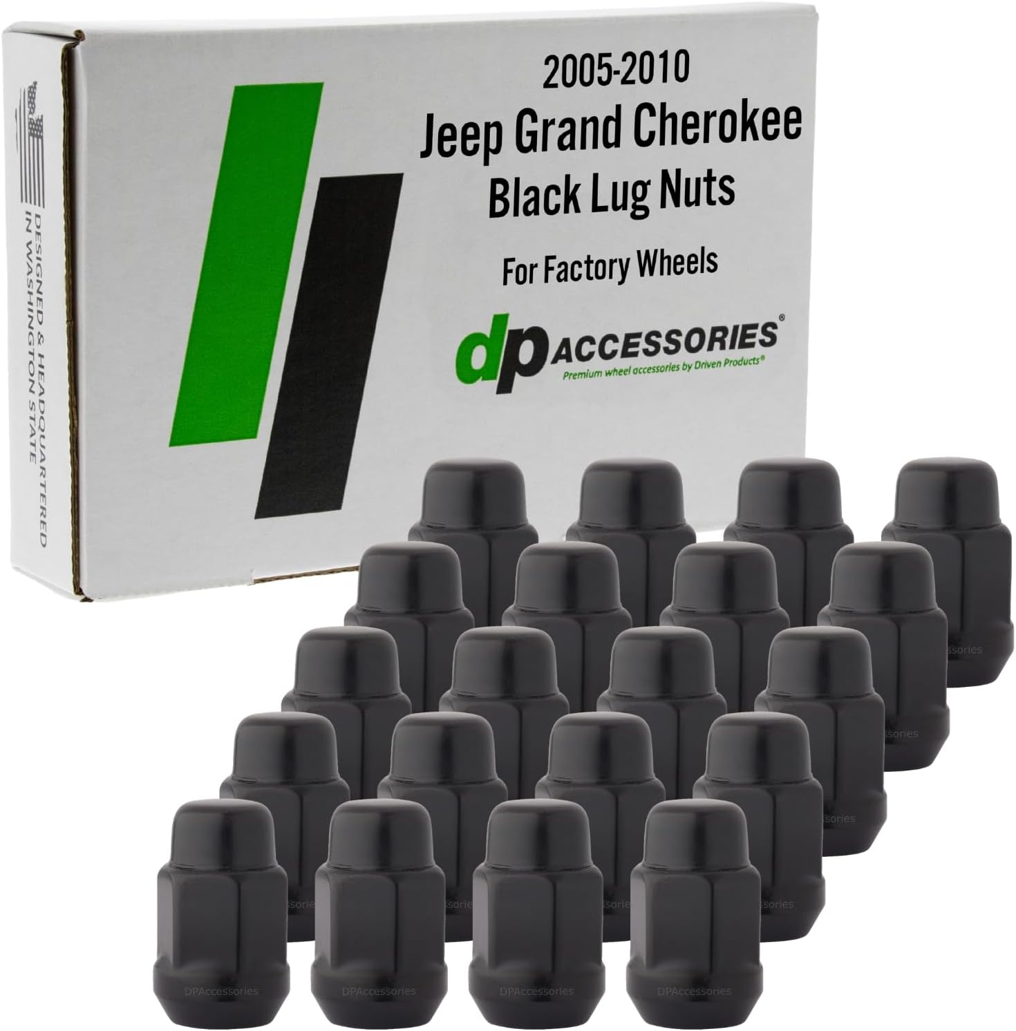 DPAccessories Lug Nuts Compatible with 2005-2010 Jeep Grand Cherokee | Black OEM Style | Factory Aluminum Wheels Only | Set of 20 Wheel Nuts | DGCH03F-BK/1