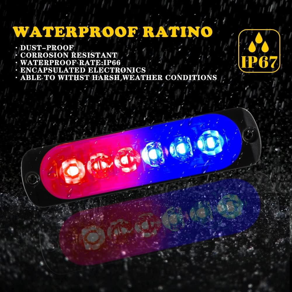 10pcs 6LED Rojo+Azul Luz de Advertencia Super Brillante Barra De Luz Estroboscópica 18 Modo Flash Para Coche Camión Pickup SUV Off Road Coche De Policía 12-24V