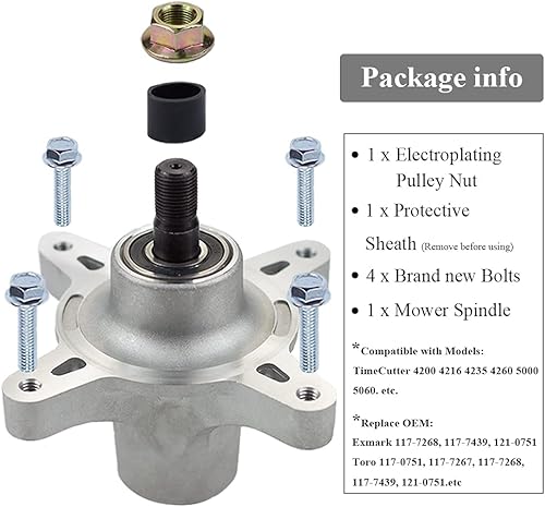 Miniatura 3 de Parts Camp Conjunto de husillo de cubierta Toro 117-7439 121-0751 117-7268 117-7267 para Exmark Toro TimeCutter SS5000 SS4200 4235 4260 Stens 285-923
