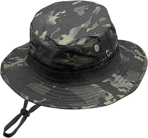 Sombrero de camuflaje Boonie para hombres y mujeres, sombreros tácticos militares de ala ancha, UPF50+ gorra de sol de la selva para pesca, caza,