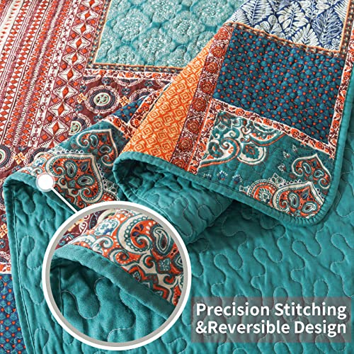 VAPUTAR Cotton Quilt King Size Bedding Set - 3 Pieces King Quilt Bedding Set, Boho King Size Quilts, Lightweight Reversible Coverlets Bedspreads for Farmhouse Bedroom